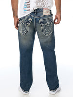 True Religion Men Blue Ricky Ropestitch Embroidered Straight Fit Jeans