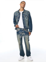 True Religion Men Blue Ricky Ropestitch Embroidered Straight Fit Jeans