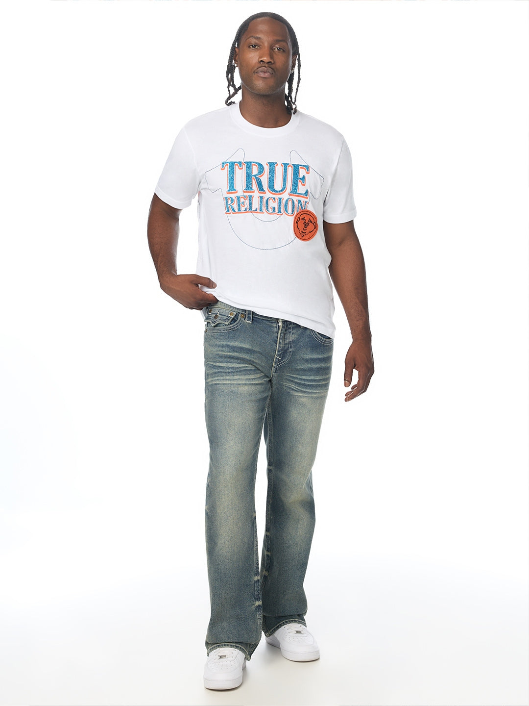 True Religion Men Blue Billy SN Solid Bootcut Jeans