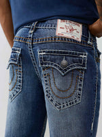 True Religion Men Blue Solid Ricky Super T Straight Fit Jeans