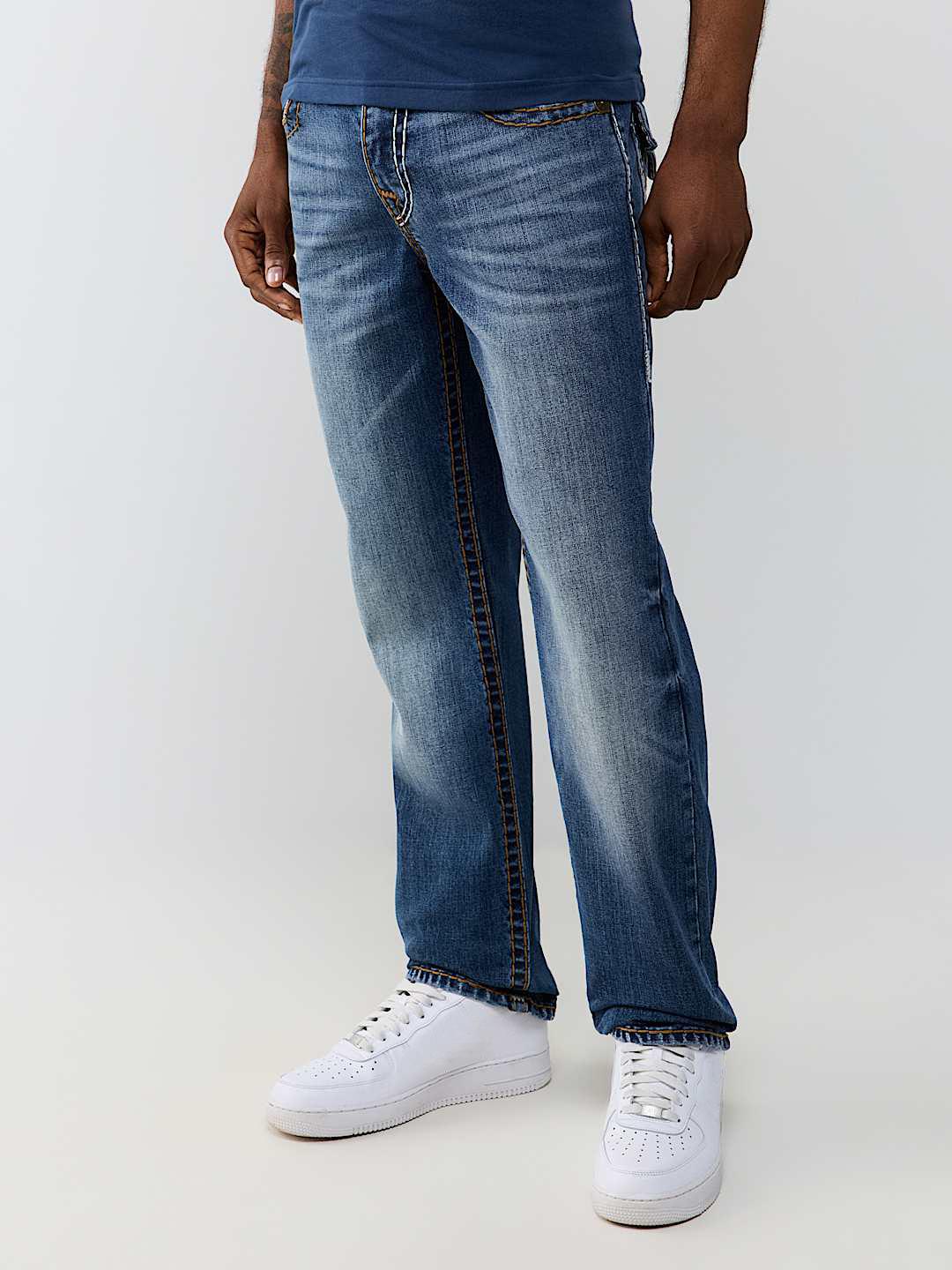 True Religion Men Blue Solid Ricky Super T Straight Fit Jeans
