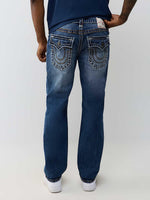 True Religion Men Blue Solid Ricky Super T Straight Fit Jeans