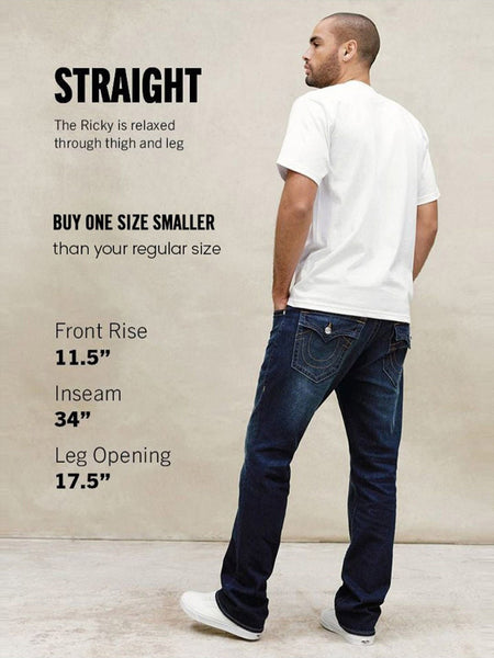True Religion Men Blue Solid Ricky Super T Straight Fit Jeans
