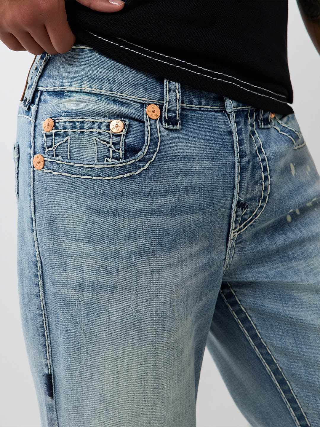 True Religion Men Blue Billy Super T Solid Bootcut Jeans