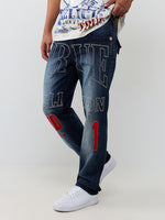 True Religion Men Blue Embroidered Ricky BIG T Straight Fit Jeans