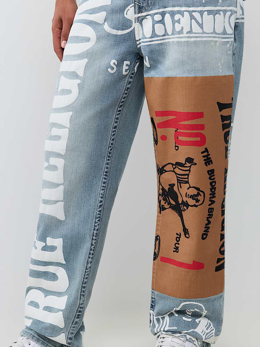 True Religion Men Blue Embroidered Bobby SN Baggy Fit Jeans