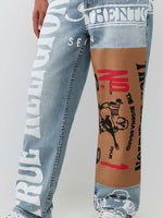 True Religion Men Blue Embroidered Bobby SN Baggy Fit Jeans