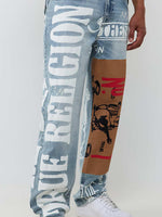 True Religion Men Blue Embroidered Bobby SN Baggy Fit Jeans