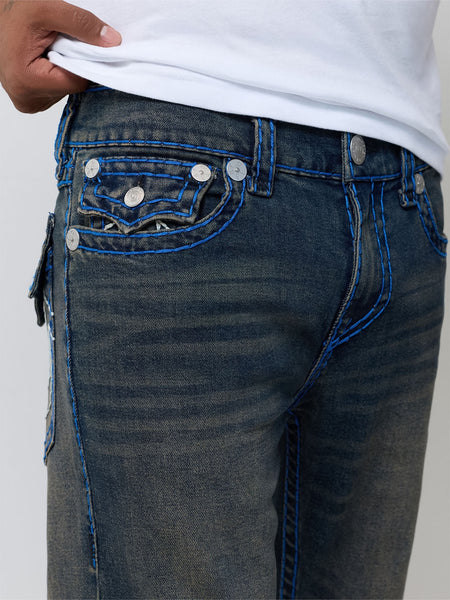 True Religion Men Navy Blue Ricky Super T Solid Straight Fit Jeans