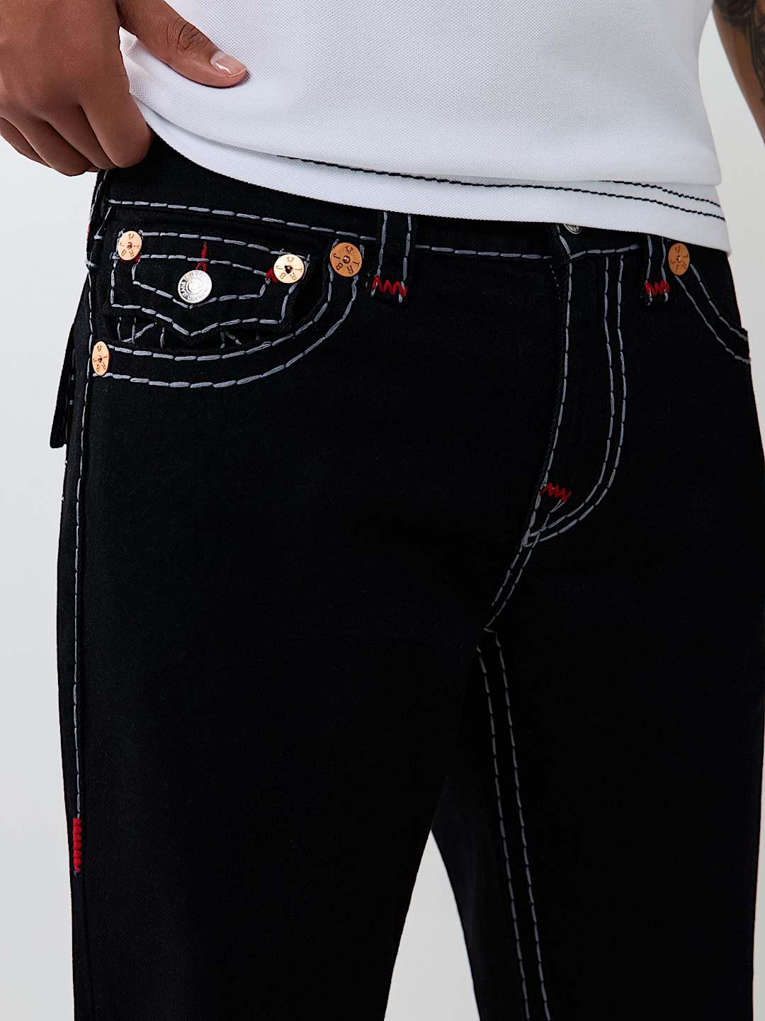 True Religion Men Black Solid Ricky Super T Straight Fit Jeans