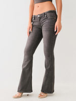 True Religion Women Joey Charcoal Grey Solid Flare Fit Jeans