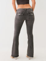 True Religion Women Joey Charcoal Grey Solid Flare Fit Jeans