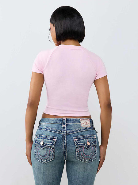 True Religion Women Pink Embroidered Regular Fit T-Shirt