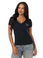 True Religion Women Black Embellished Regular Fit T-Shirt