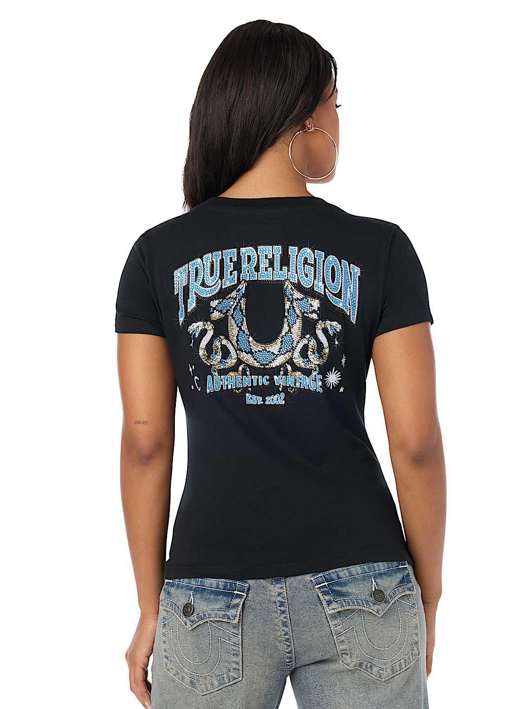 True Religion Women Black Embellished Regular Fit T-Shirt