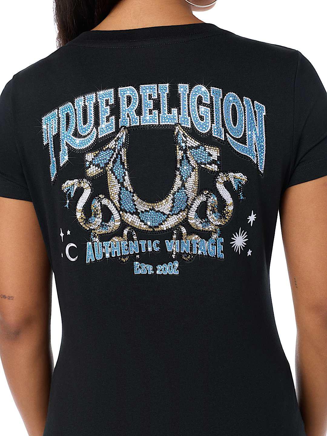 True Religion Women Black Embellished Regular Fit T-Shirt