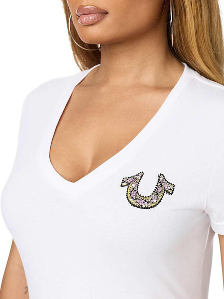 True Religion Women White Graphic Regular Fit T-Shirt