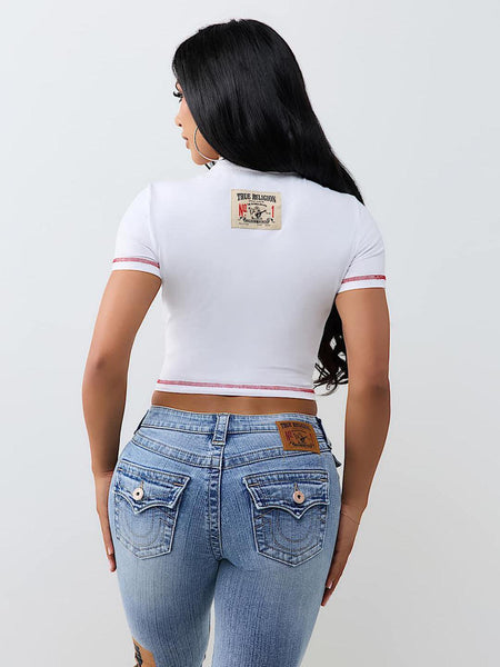 True Religion Women White Graphic Regular Fit T-Shirt