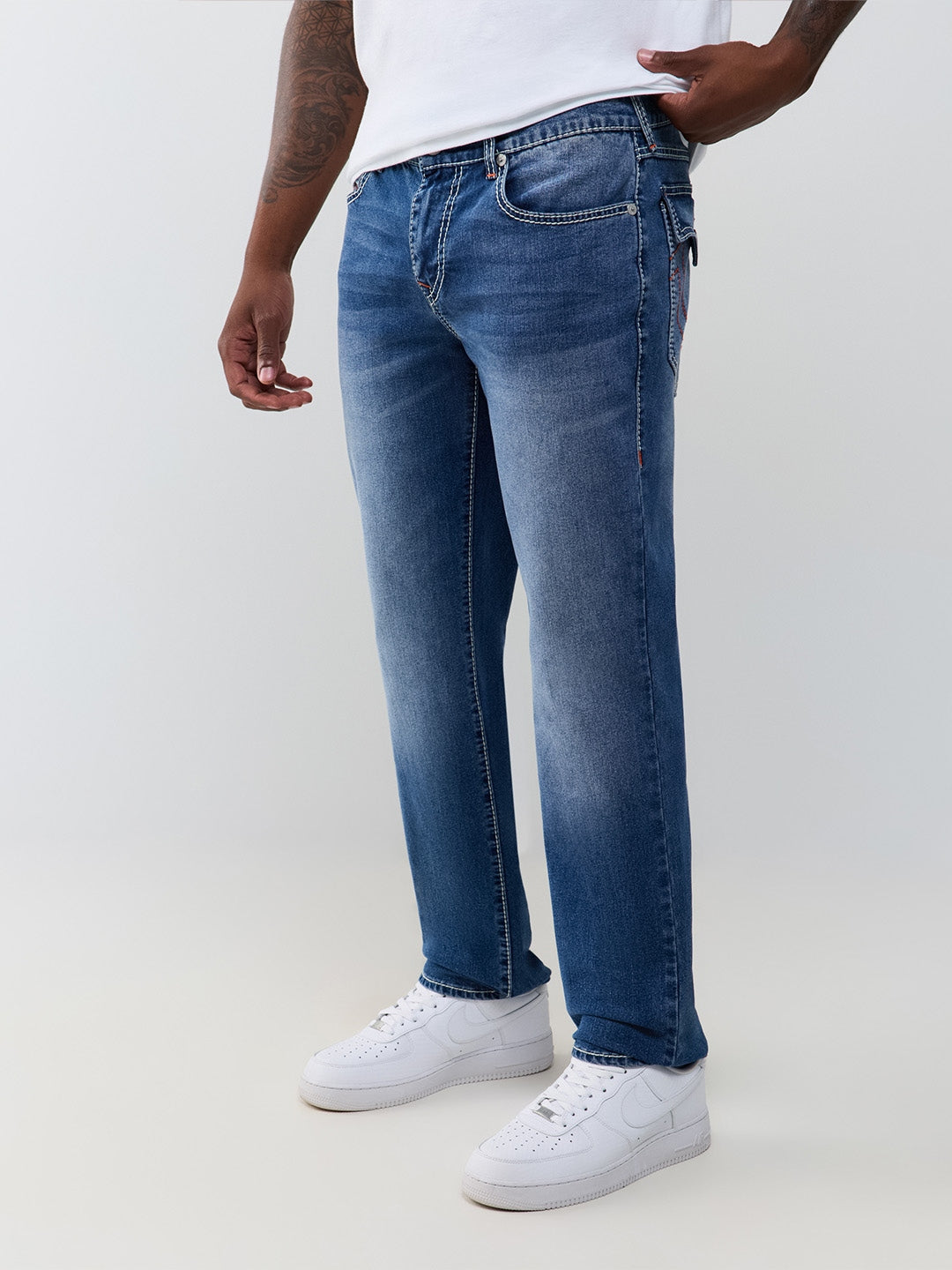True Religion Men Navy Blue Geno Big T Solid Slim Fit Jeans