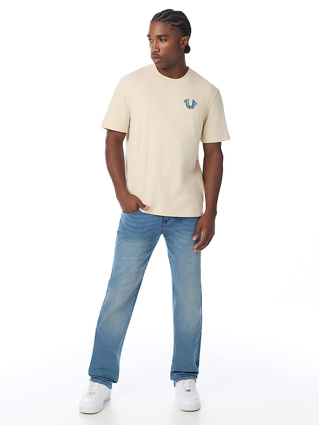 True Religion Men Ricky SN Blue Solid Straight Fit Jeans