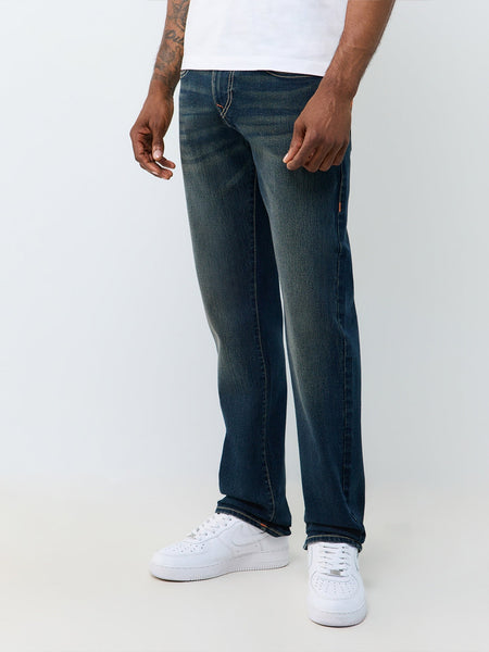 True Religion Men Navy Blue Ricky Solid Straight Fit Jeans