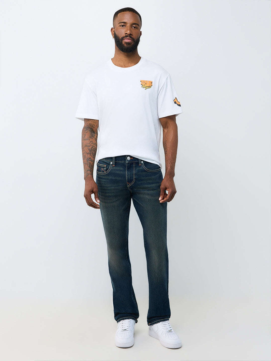 True Religion Men Navy Blue Ricky Solid Straight Fit Jeans