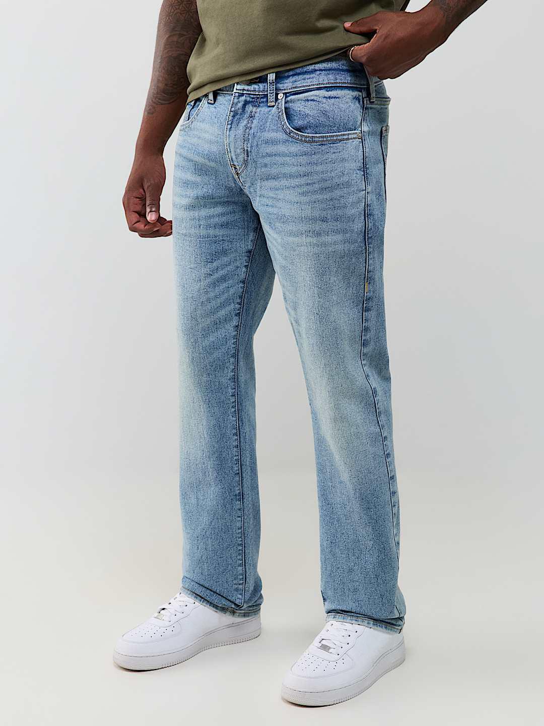 True Religion Men Blue Solid Ricky SN Straight Fit Jeans