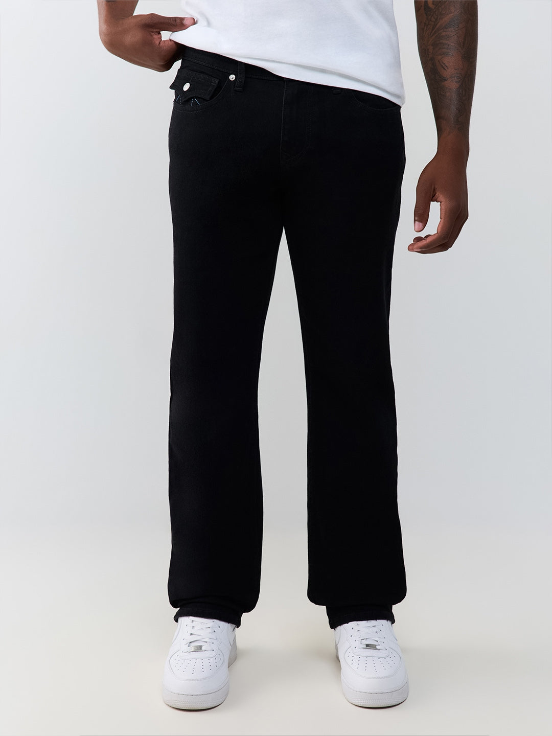 True Religion Men Black Ricky SN Solid Straight Fit Jeans