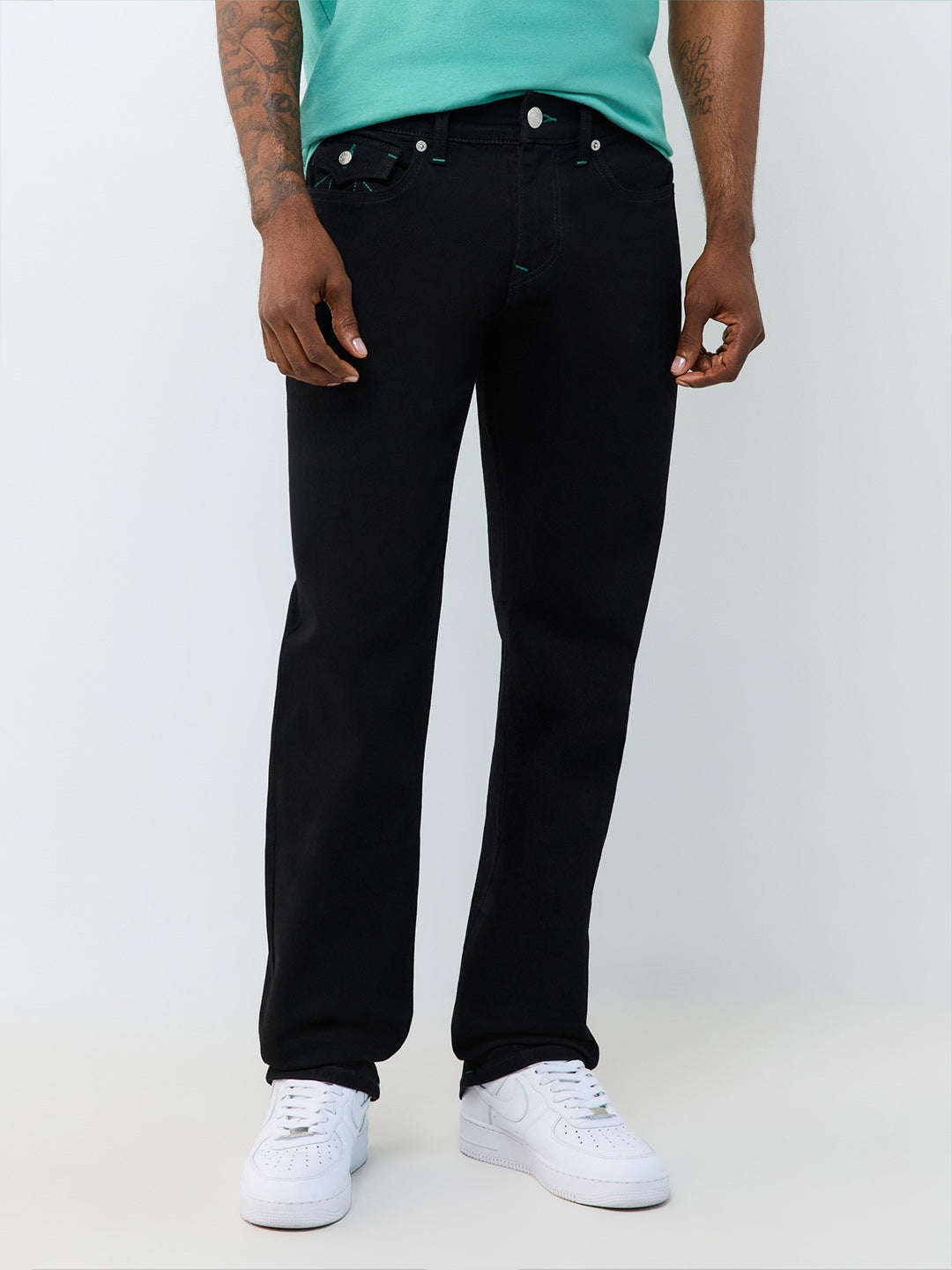 True Religion Men Black Ricky SN Solid Straight Fit Jeans
