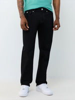 True Religion Men Black Ricky SN Solid Straight Fit Jeans