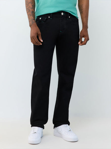 True Religion Men Black Ricky SN Solid Straight Fit Jeans