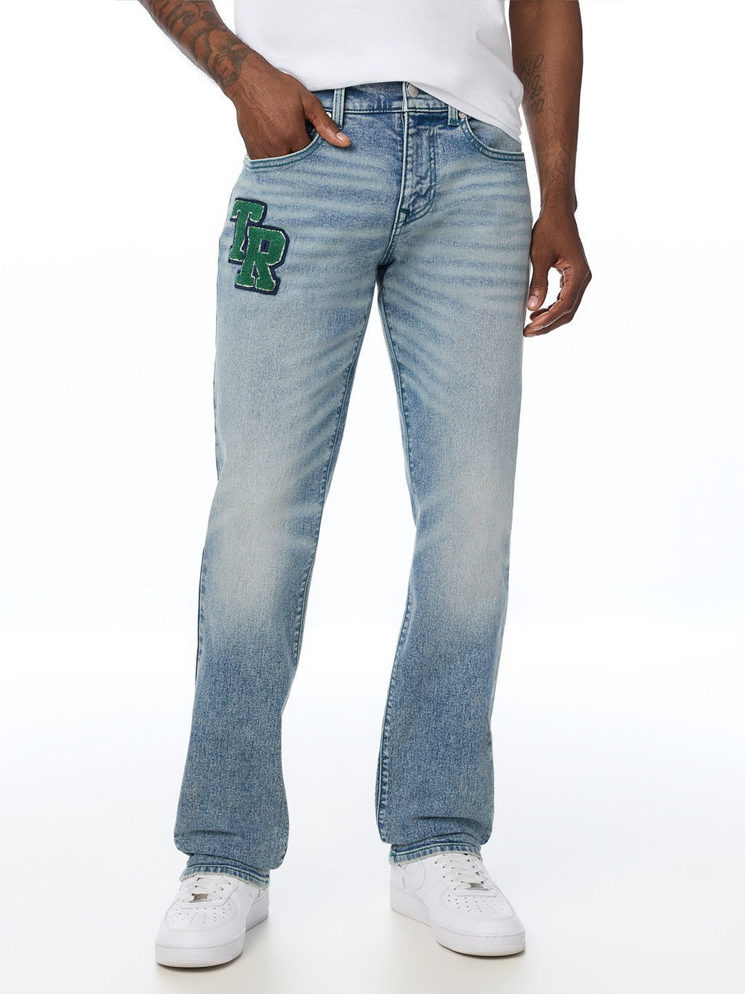 True Religion Men Blue Ricky SN Embroidered Straight Fit Jeans