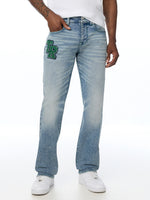 True Religion Men Blue Ricky SN Embroidered Straight Fit Jeans
