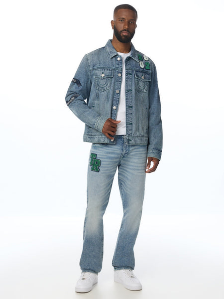True Religion Men Blue Ricky SN Embroidered Straight Fit Jeans