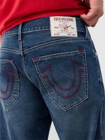 True Religion Men Navy Blue Ricky Big T Solid Straight Fit Jeans