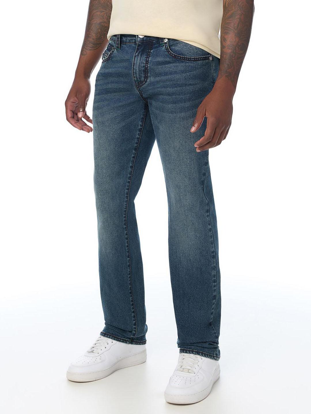 True Religion Men Ricky Big T Navy Blue Solid Straight Fit Jeans