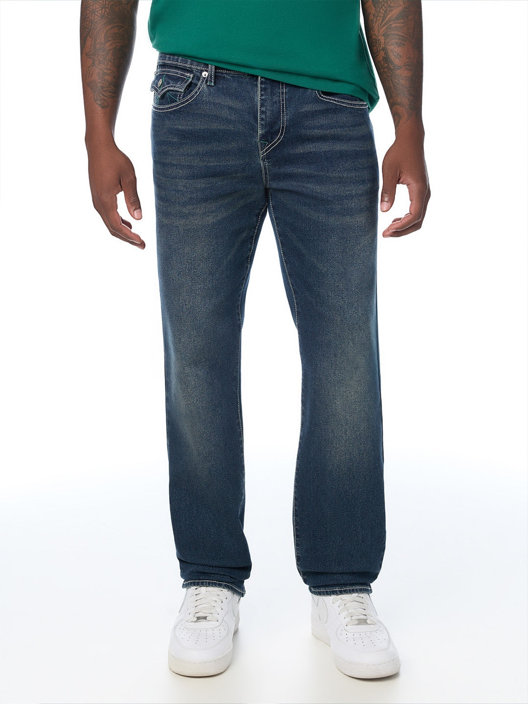 True Religion Men Navy Blue Ricky SN Solid Straight Fit Jeans