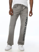 True Religion Men Grey Ricky SN Graphic Straight Fit Jeans
