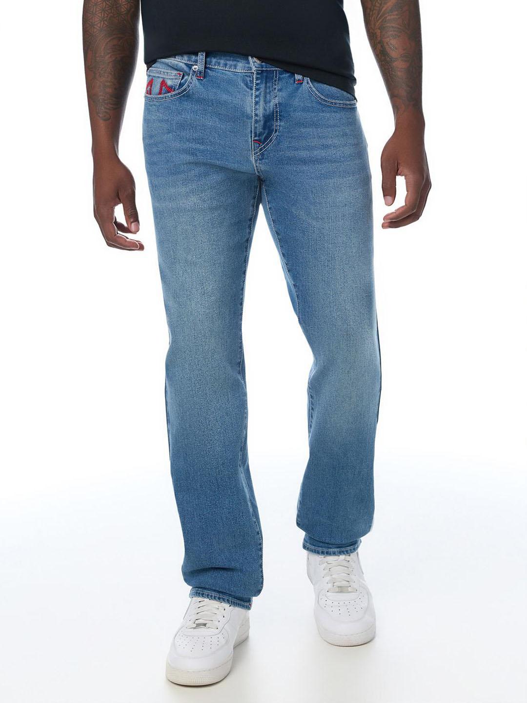 True Religion Men Ricky SN Blue Solid Straight Fit Jeans