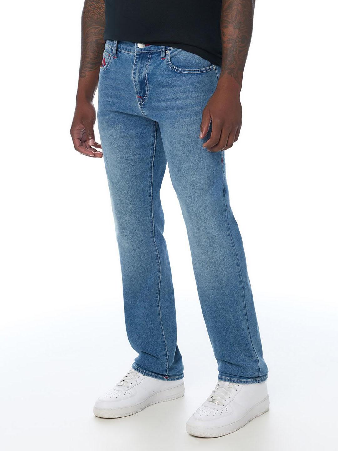 True Religion Men Ricky SN Blue Solid Straight Fit Jeans
