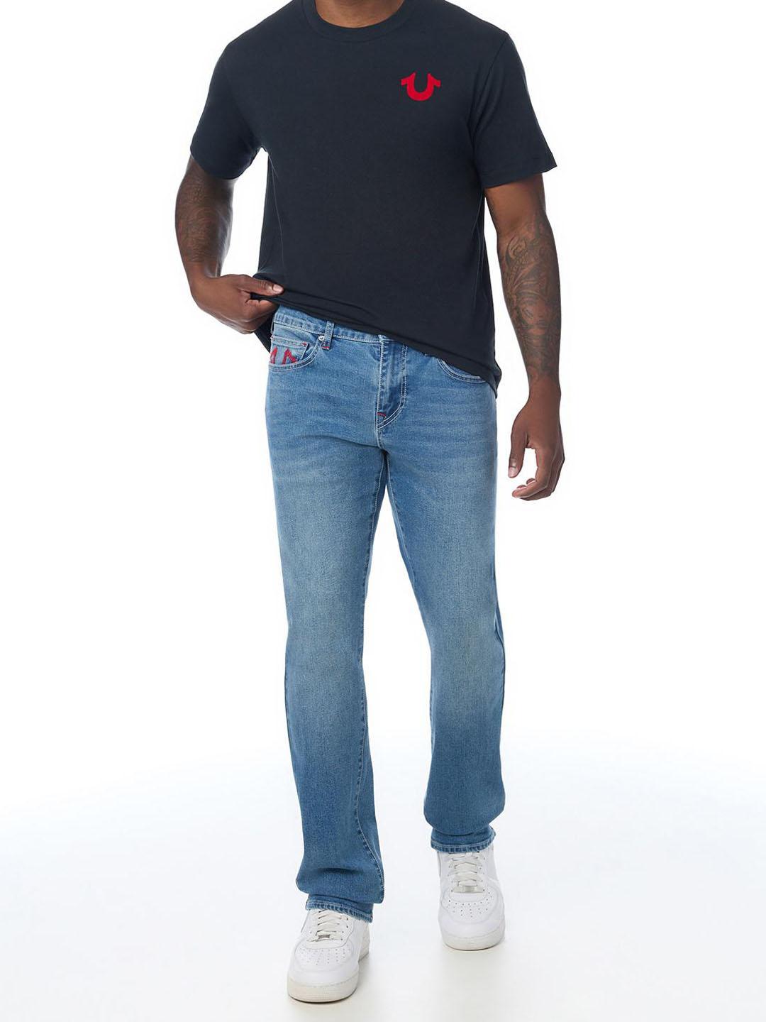 True Religion Men Ricky SN Blue Solid Straight Fit Jeans
