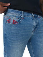 True Religion Men Ricky SN Blue Solid Straight Fit Jeans