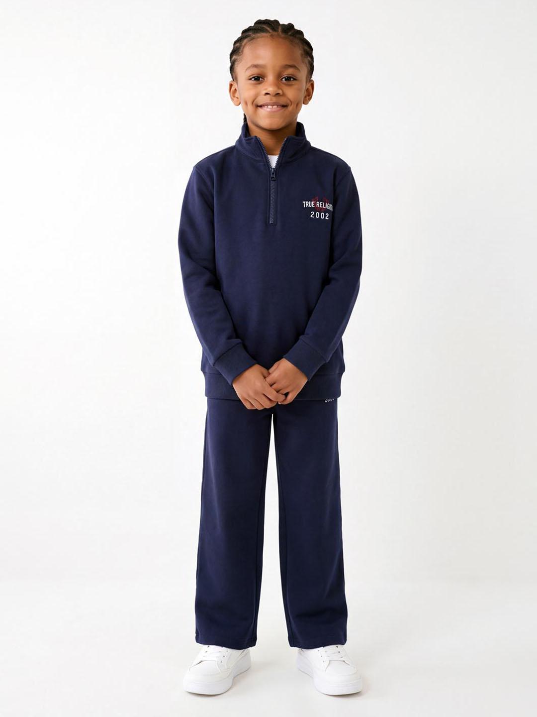 Boys navy blue solid regular fit sweatpant