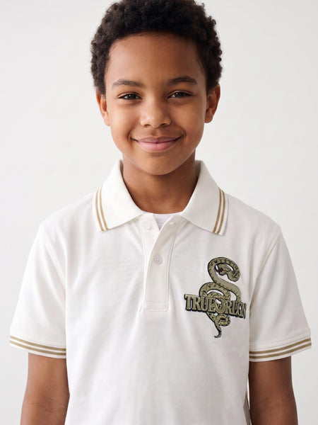 True Religion Boys White Regular Fit Solid Cotton Polo T-Shirt