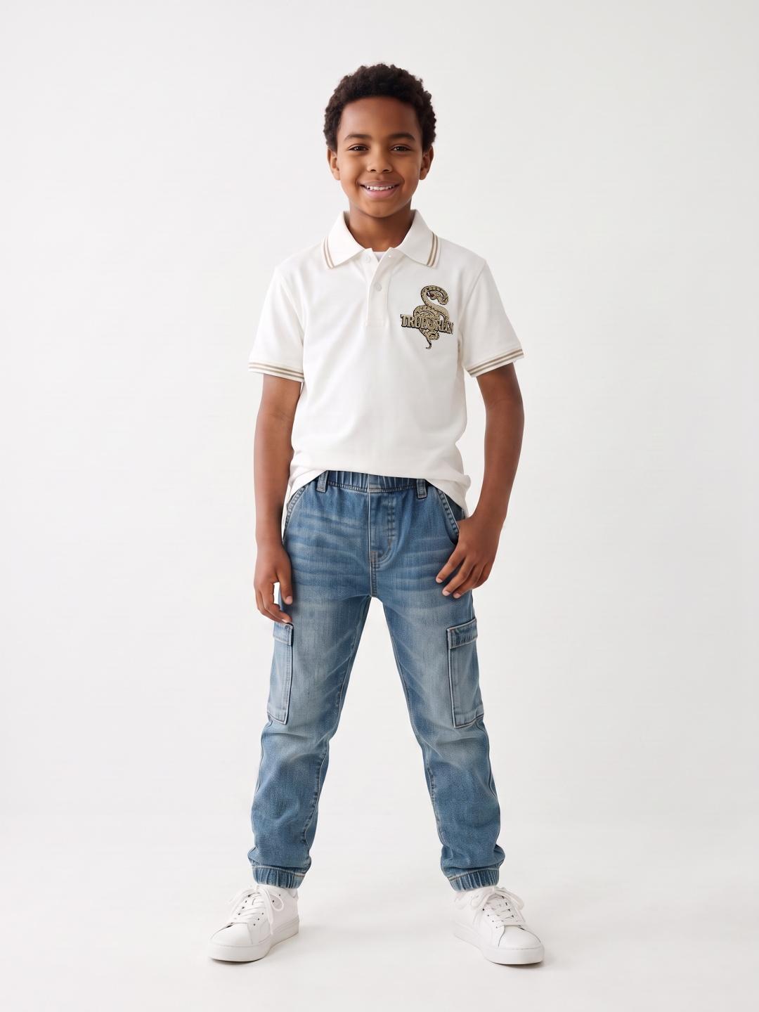 True Religion Boys White Regular Fit Solid Cotton Polo T-Shirt