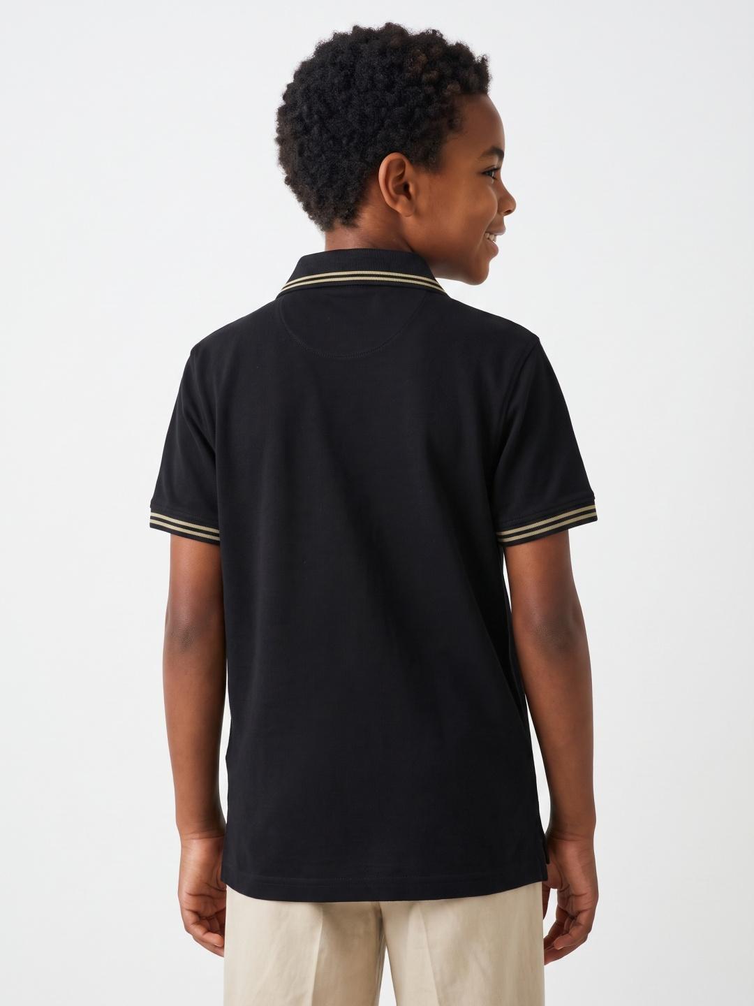 Boys regular fit black solid pure cotton polo tshirt