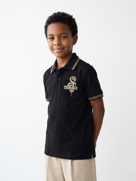 True Religion Boys Regular Fit Black Solid Pure Cotton Polo Tshirt