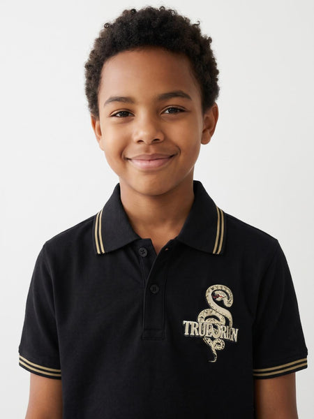 True Religion Boys Regular Fit Black Solid Pure Cotton Polo Tshirt