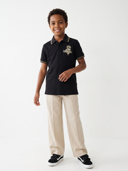 True Religion Boys Regular Fit Black Solid Pure Cotton Polo Tshirt