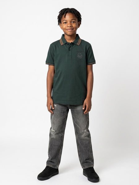 True Religion Boys Green Solid Regular Fit Polo T-Shirt